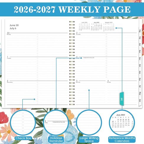 مخطط 2024-2025 - يوليو 2024 - يونيو 2025، مخطط أسبوعي وشهري، 8 × 10 بوصة، مخطط أكاديمي، مخطط تقويم 2024-2025، علامات تبويب مطبوعة، غطاء مرن، ورق ممتاز، عطلات، ربط بسلك مزدوج in Kuwait