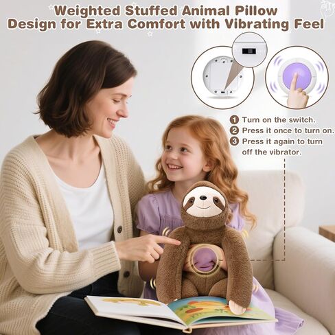 Joyreal Sloth Sensory Weighted Vibrating Pillow, Pressure Activated for Kids Adults, Plush Minky Soft Size: 11 by 21 inches Pillow Animal for Gift Birthday in Kuwait