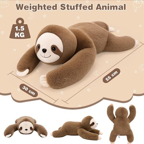Joyreal Sloth Sensory Weighted Vibrating Pillow, Pressure Activated for Kids Adults, Plush Minky Soft Size: 11 by 21 inches Pillow Animal for Gift Birthday in Kuwait