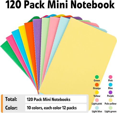 120 Pack Small Lined Notepads Bulk, Mini Journal Pocket Notebooks Set 3.5 Inch x 5.5 Inch, Colored Cover Notebook Wide Ruled, 10 Colors 24 Sheets (48 Pages) for Traveler, Students in Saudi Arabia