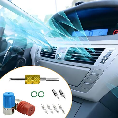 11 قطعة أداة إزالة نظام تكييف الهواء للسيارات، محول تركيب التيار المتردد R12 إلى R134a مجموعة تحويل مع محولات منفذ عالية/منخفضة 1/4 بوصة إلى 7/16 بوصة -20 أداة أساسية لصمام UNF وأختام in Kuwait