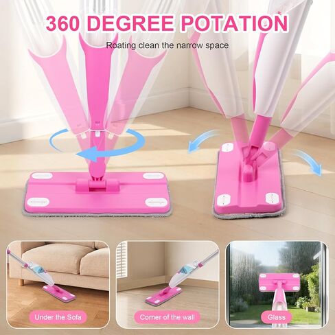 Kids Spray Mop, Toddler Cleaning Set with Real Water Sprayer, 2 Washable Mop Pads & Storage Clip, Pretend Play Montessori Housekeeping Toys for Boys Girls Ages 3 4 5 6 7 8 in Kuwait