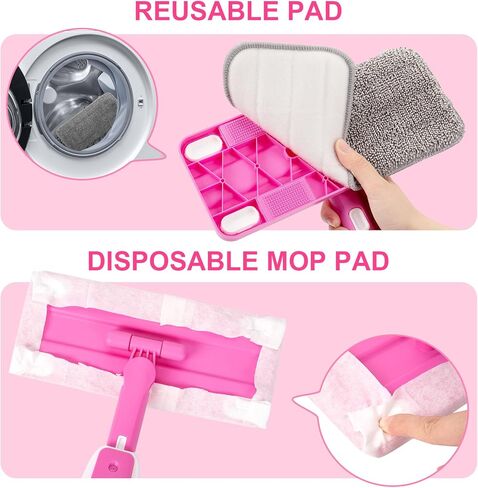 Kids Spray Mop, Toddler Cleaning Set with Real Water Sprayer, 2 Washable Mop Pads & Storage Clip, Pretend Play Montessori Housekeeping Toys for Boys Girls Ages 3 4 5 6 7 8 in Kuwait