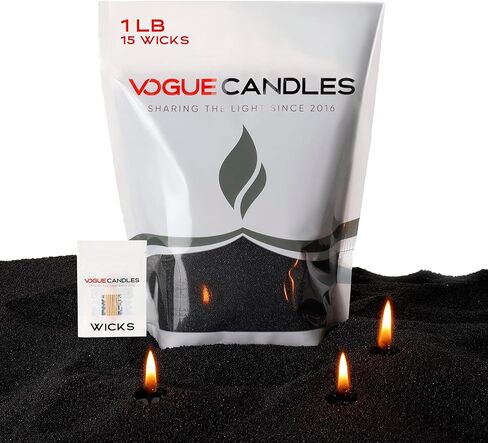Vogue Candles Granulated Black Wax Refill – 1LB Pearled Candle Sand Wax – Sand Candle Kit with 15 Cotton Wicks for DIY Home Lighting – Plant-Based & Reusable for Clean Burning, Custom Vessels & Décor in Kuwait