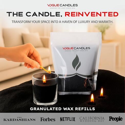 Vogue Candles Granulated Black Wax Refill – 1LB Pearled Candle Sand Wax – Sand Candle Kit with 15 Cotton Wicks for DIY Home Lighting – Plant-Based & Reusable for Clean Burning, Custom Vessels & Décor in Kuwait