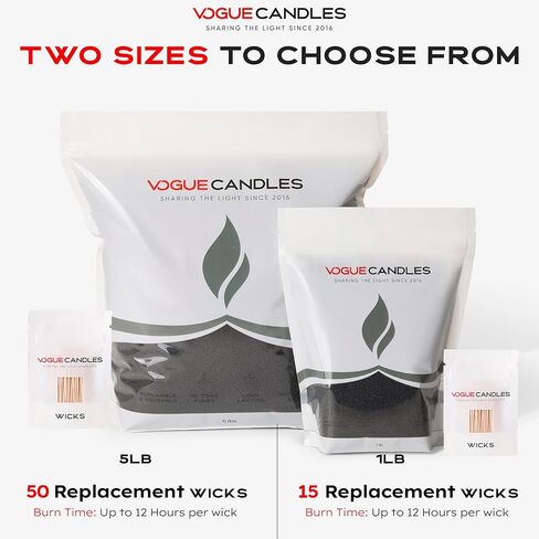 Vogue Candles Granulated Black Wax Refill – 1LB Pearled Candle Sand Wax – Sand Candle Kit with 15 Cotton Wicks for DIY Home Lighting – Plant-Based & Reusable for Clean Burning, Custom Vessels & Décor in Kuwait