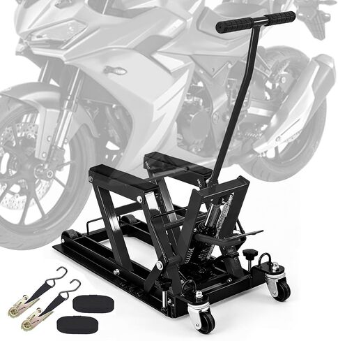 1500 LBS Hydraulic Motorcycle Lift Jack, Heavy-Duty Motorcycle Jack Stand with 2 Ratchet Belts, Foot-Operated ATV Lift & Motorcycle Lift Stand, Adjustable Essential Motorcycle Accessories, Blue in Saudi Arabia