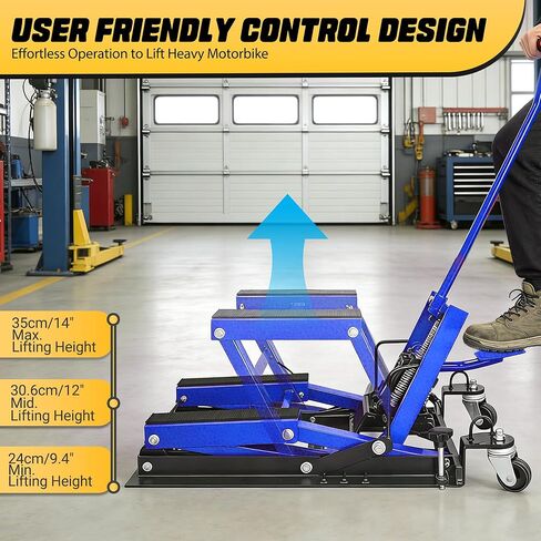 1500 LBS Hydraulic Motorcycle Lift Jack, Heavy-Duty Motorcycle Jack Stand with 2 Ratchet Belts, Foot-Operated ATV Lift & Motorcycle Lift Stand, Adjustable Essential Motorcycle Accessories, Blue in Saudi Arabia
