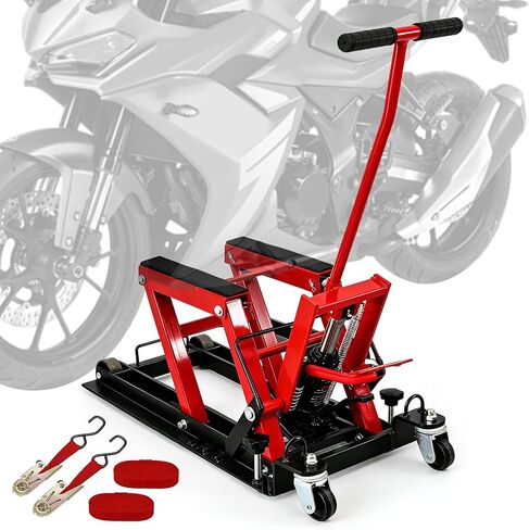 1500 LBS Hydraulic Motorcycle Lift Jack, Heavy-Duty Motorcycle Jack Stand with 2 Ratchet Belts, Foot-Operated ATV Lift & Motorcycle Lift Stand, Adjustable Essential Motorcycle Accessories, Blue in Saudi Arabia
