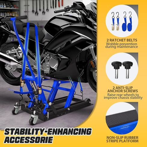 1500 LBS Hydraulic Motorcycle Lift Jack, Heavy-Duty Motorcycle Jack Stand with 2 Ratchet Belts, Foot-Operated ATV Lift & Motorcycle Lift Stand, Adjustable Essential Motorcycle Accessories, Blue in Saudi Arabia