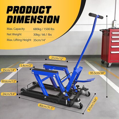 1500 LBS Hydraulic Motorcycle Lift Jack, Heavy-Duty Motorcycle Jack Stand with 2 Ratchet Belts, Foot-Operated ATV Lift & Motorcycle Lift Stand, Adjustable Essential Motorcycle Accessories, Blue in Saudi Arabia