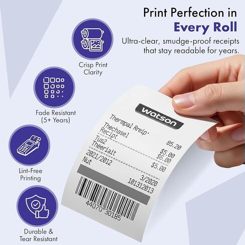 2 1/4" x 85' Thermal Paper Rolls 50 Rolls Receipt Paper BPA-Free & BPS-Free, Phenol-Free POS Thermal Printer Paper, 48 GSM Thick Adding Machine Credit Card Paper, Clover Compatible in Kuwait