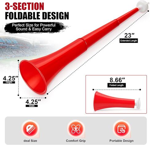Vuvuzela, Foldable Stadium Horn, Loud Noise Maker, Cheer Horn for Soccer Games Sports Events Graduation Parties Birthday Parties, Red 23 Inch 1Pcs in Saudi Arabia