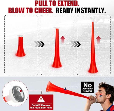 Vuvuzela, Foldable Stadium Horn, Loud Noise Maker, Cheer Horn for Soccer Games Sports Events Graduation Parties Birthday Parties, Red 23 Inch 1Pcs in Saudi Arabia