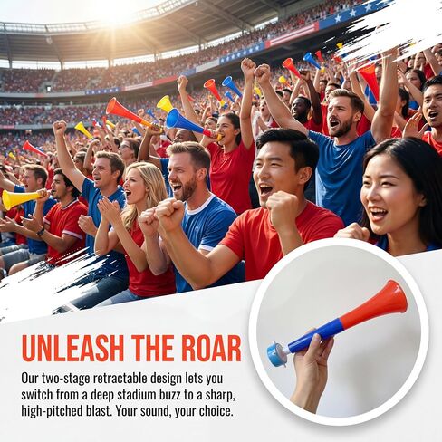6-Pack Extendable Stadium Horns Vuvuzela, 11IN Large Loud Cheering Noise Maker for Fans, Plastic Blow Horn for Tailgate Party Supplies & Game Day Outdoor Accessories in Kuwait
