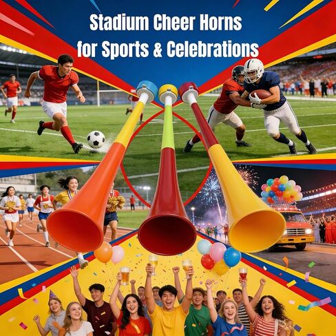 6-Pack Extendable Stadium Horns Vuvuzela, 11IN Large Loud Cheering Noise Maker for Fans, Plastic Blow Horn for Tailgate Party Supplies & Game Day Outdoor Accessories in Kuwait