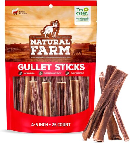 Natural Farm Gullet Jerky Sticks (10", 12-Pack), Fully Digestible Beef Esophagus, Grain-Free, Odor-Free - Best for Light, Pups & Senior Chewers in Saudi Arabia