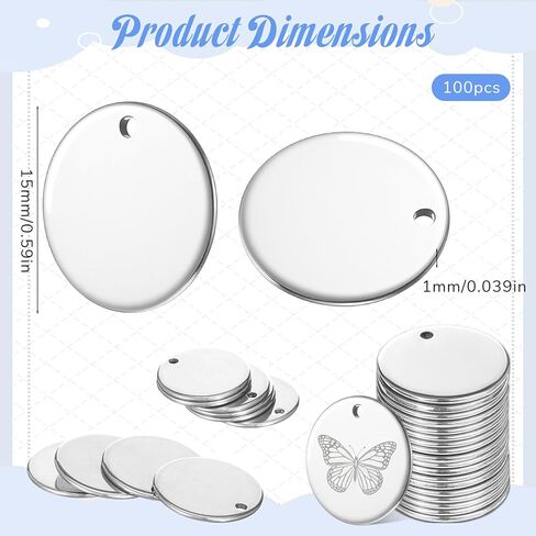 100 PCS Coin Blanks for Laser Engraving, 15mm Stainless Steel Round Coin Blank Silver Metal Stamping Blanks for Making Jewelry Crafts Engraving Supplies in Kuwait