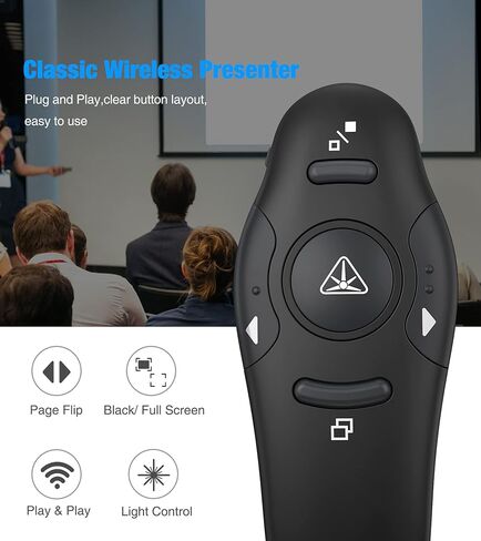 جهاز عرض تقديمي DINOSTRIKE مزود بمؤشر ليزر أحمر، RF 2.4 جيجا هرتز USB جهاز عرض لاسلكي عن بعد لعروض Powerpoint التقديمية للكمبيوتر المحمول والمكتب والفصل الدراسي in Kuwait