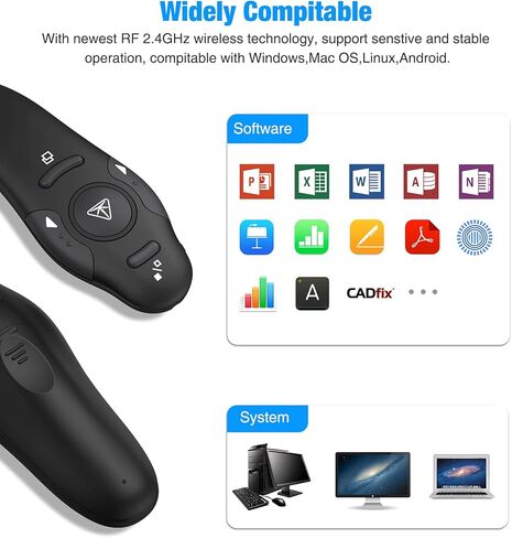 جهاز عرض تقديمي DINOSTRIKE مزود بمؤشر ليزر أحمر، RF 2.4 جيجا هرتز USB جهاز عرض لاسلكي عن بعد لعروض Powerpoint التقديمية للكمبيوتر المحمول والمكتب والفصل الدراسي in Kuwait