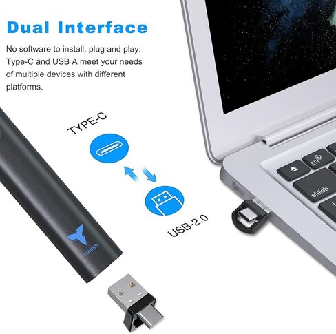 جهاز النقر لعروض Powerpoint التقديمية، جهاز نقر عرض TIBURN بطول 100 قدم، USB/USB-C 2 في 1، جهاز نقر شرائح لجهاز Mac/Win/الكمبيوتر/الكمبيوتر المحمول، مؤشر عرض تقديمي in Kuwait