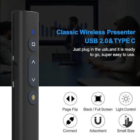 جهاز النقر لعروض Powerpoint التقديمية، جهاز نقر عرض TIBURN بطول 100 قدم، USB/USB-C 2 في 1، جهاز نقر شرائح لجهاز Mac/Win/الكمبيوتر/الكمبيوتر المحمول، مؤشر عرض تقديمي in Kuwait