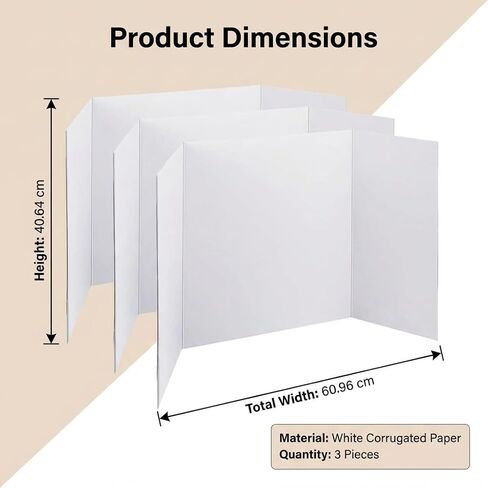 Trifold Poster Board, 24" x 16", White Corrugated Project Boards for Science Fairs, Event Displays, and Business Presentations, School Projects, 3-Pack in Kuwait