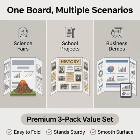 Trifold Poster Board, 24" x 16", White Corrugated Project Boards for Science Fairs, Event Displays, and Business Presentations, School Projects, 3-Pack in Kuwait
