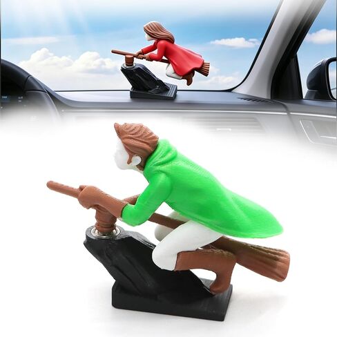 Wizard Broomstick Dashboard Ornament, Motion Activated Drifting Car Decor, Flying Mini Figure Interior Accessory, Fun Gift for Drivers & Car Enthusiasts,Red-A in Kuwait