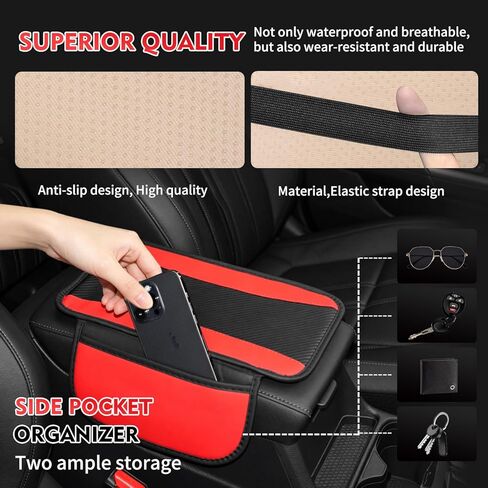 Hiseanllo 6PCS Red Car Accessories Set, Carbon Fiber Microfiber Leather Steering Wheel Cover 14.5-15", Center Console Armrest Cover, Seat Belt Pads & Cup Holder Coasters, Universal Interior Decor in Saudi Arabia