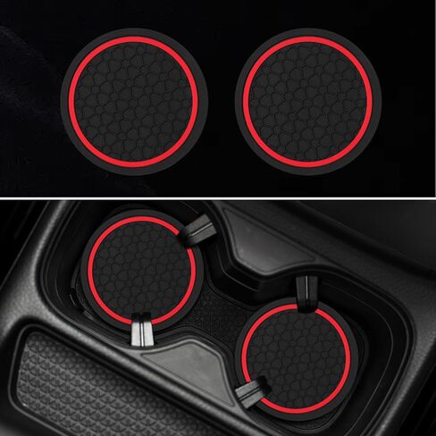 Hiseanllo 6PCS Red Car Accessories Set, Carbon Fiber Microfiber Leather Steering Wheel Cover 14.5-15", Center Console Armrest Cover, Seat Belt Pads & Cup Holder Coasters, Universal Interior Decor in Saudi Arabia