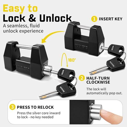 Heavy Duty Trailer Coupler Lock, 1/4" Pin with 1-1/4" Wider Span, Push-to-Lock Trailer Tongue Latch Lock, Anti-Theft Weatherproof Coupler Pin for Tow Boat, RV, Camper, Truck & Utility Trailers in Kuwait