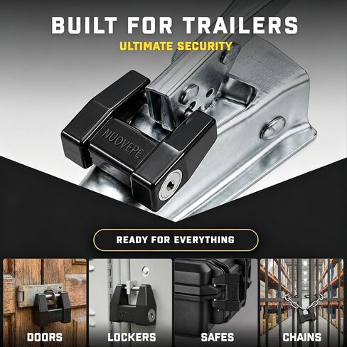 Heavy Duty Trailer Coupler Lock, 1/4" Pin with 1-1/4" Wider Span, Push-to-Lock Trailer Tongue Latch Lock, Anti-Theft Weatherproof Coupler Pin for Tow Boat, RV, Camper, Truck & Utility Trailers in Kuwait