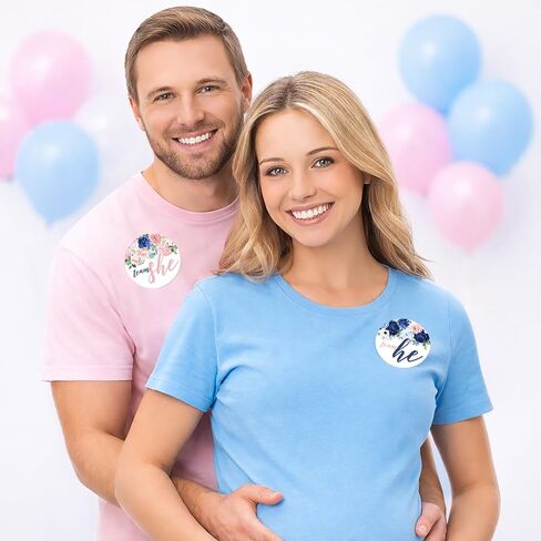 ملصقات تكشف عن الجنس من Baby in Bloom، ملصقات الفريق هو أو فريق شي باللون الأزرق الداكن والأزهار - عدد 40 in Kuwait