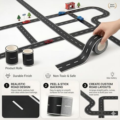 Road Street Floor Decal, Black Road Track Tape Road Border Decal, Party Decoration - 1.97 Inch Wide 16.4 FT Long in Kuwait