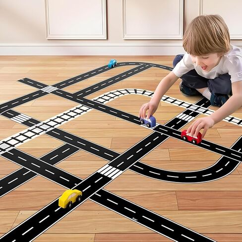 Road Street Floor Decal, Black Road Track Tape Road Border Decal, Party Decoration - 1.97 Inch Wide 16.4 FT Long in Kuwait