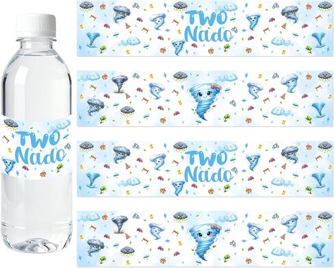 Two Nado Birthday Party Decorations for Boys Girls, 28PCS Tornado 2nd Birthday Water Bottle Labels Stickers for 2 Year Old Boy Girl Two Nado Bday Party Supplies in Kuwait