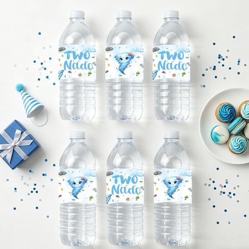Two Nado Birthday Party Decorations for Boys Girls, 28PCS Tornado 2nd Birthday Water Bottle Labels Stickers for 2 Year Old Boy Girl Two Nado Bday Party Supplies in Kuwait