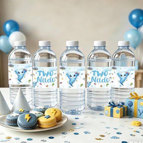 Two Nado Birthday Party Decorations for Boys Girls, 28PCS Tornado 2nd Birthday Water Bottle Labels Stickers for 2 Year Old Boy Girl Two Nado Bday Party Supplies in Kuwait