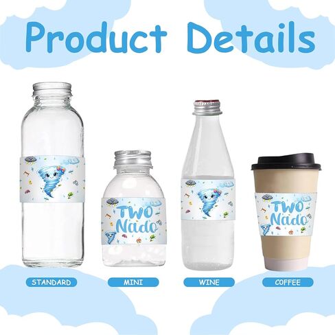 Two Nado Birthday Party Decorations for Boys Girls, 28PCS Tornado 2nd Birthday Water Bottle Labels Stickers for 2 Year Old Boy Girl Two Nado Bday Party Supplies in Kuwait