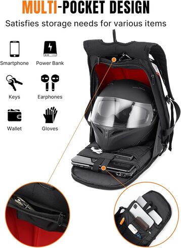 Oumurs Motorcycle Backpack for Men 35L Expandable Large Capacity with Rain Cover Waterproof Helmet Reflective Hardshell Backpack Lightweight for Riding in Kuwait