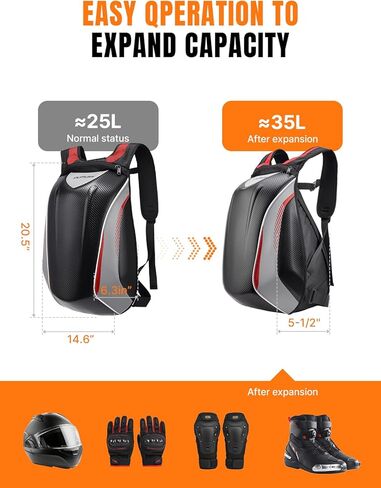 Oumurs Motorcycle Backpack for Men 35L Expandable Large Capacity with Rain Cover Waterproof Helmet Reflective Hardshell Backpack Lightweight for Riding in Kuwait