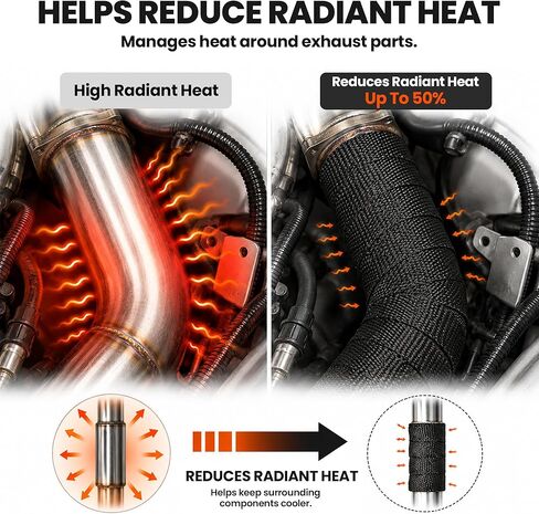 Exhaust Heat Wrap 2" x 50FT Titanium Header Wrap, 1800°F High Temp Fiberglass Heat Shield Tape with 12PCS 304 Stainless Steel Ties for Motorcycle Automotive Turbo Manifold in Kuwait