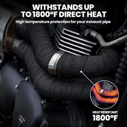 Exhaust Heat Wrap 2" x 50FT Titanium Header Wrap, 1800°F High Temp Fiberglass Heat Shield Tape with 12PCS 304 Stainless Steel Ties for Motorcycle Automotive Turbo Manifold in Kuwait