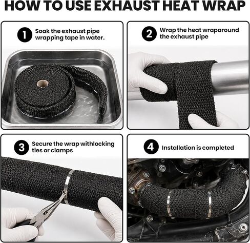 Exhaust Heat Wrap 2" x 50FT Titanium Header Wrap, 1800°F High Temp Fiberglass Heat Shield Tape with 12PCS 304 Stainless Steel Ties for Motorcycle Automotive Turbo Manifold in Kuwait