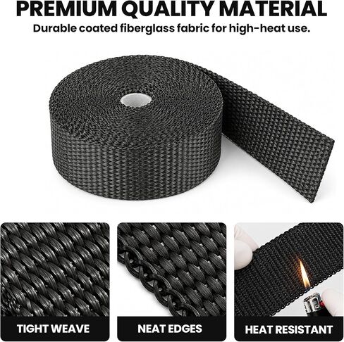 Exhaust Heat Wrap 2" x 50FT Titanium Header Wrap, 1800°F High Temp Fiberglass Heat Shield Tape with 12PCS 304 Stainless Steel Ties for Motorcycle Automotive Turbo Manifold in Kuwait