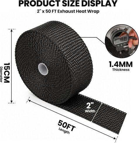 Exhaust Heat Wrap 2" x 50FT Titanium Header Wrap, 1800°F High Temp Fiberglass Heat Shield Tape with 12PCS 304 Stainless Steel Ties for Motorcycle Automotive Turbo Manifold in Kuwait