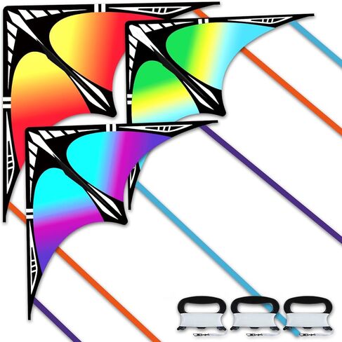 Large Delta Kite and Reel Winder & Thumb Ejection Kite Set for Kids and Adult, Easy to Fly for Beginners, Comes with String Handle, Perfect for Beach Park and Outdoor Activities. in Kuwait