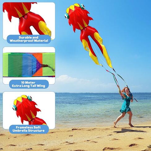 11.5 ft Large Kites for Adults 3D Goldfish Frameless Soft Umbrella Giant Flying Kites with 330 ft Kite String for Beach Park Garden Playground in Kuwait