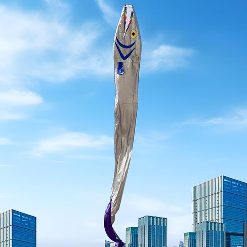 61FT Large Silver Soft Parafoil Beltfish Kite with Reel Perfect Beach Outdoor Activity Gift-Ages 12+ in Kuwait